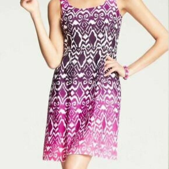 Ann Taylor Dresses & Skirts - Ann Taylor Purple Pink White Ikat Print Sleeveless Flare Dress, Sz 4